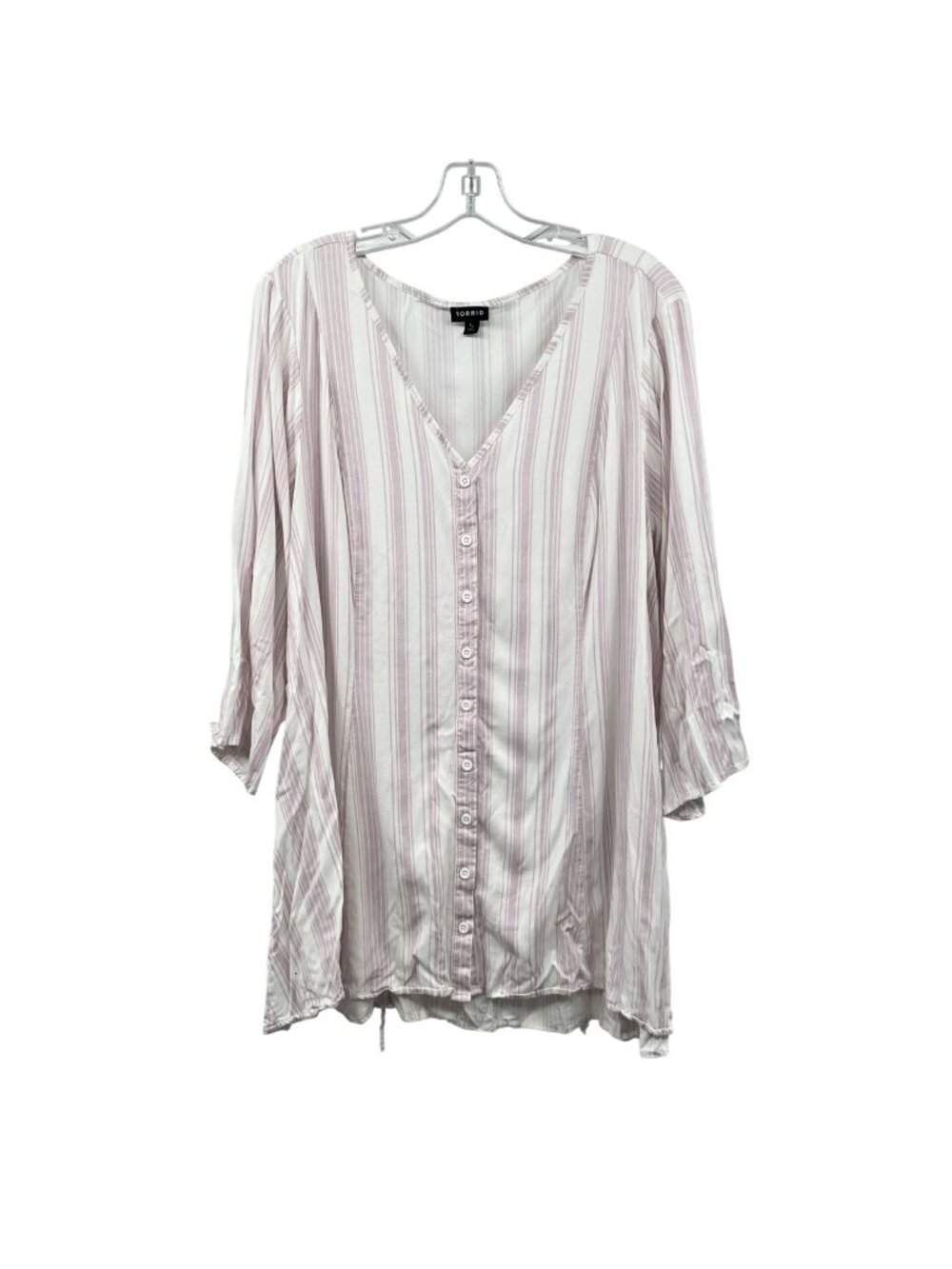 Torrid Striped Top 3/4 Sleeve Button White/Mauve Womens Size 4X